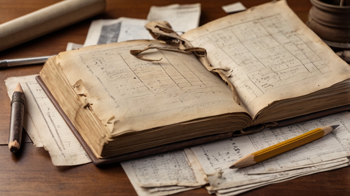 old ledger book torn pages