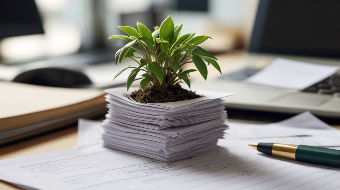 plant growing from paper